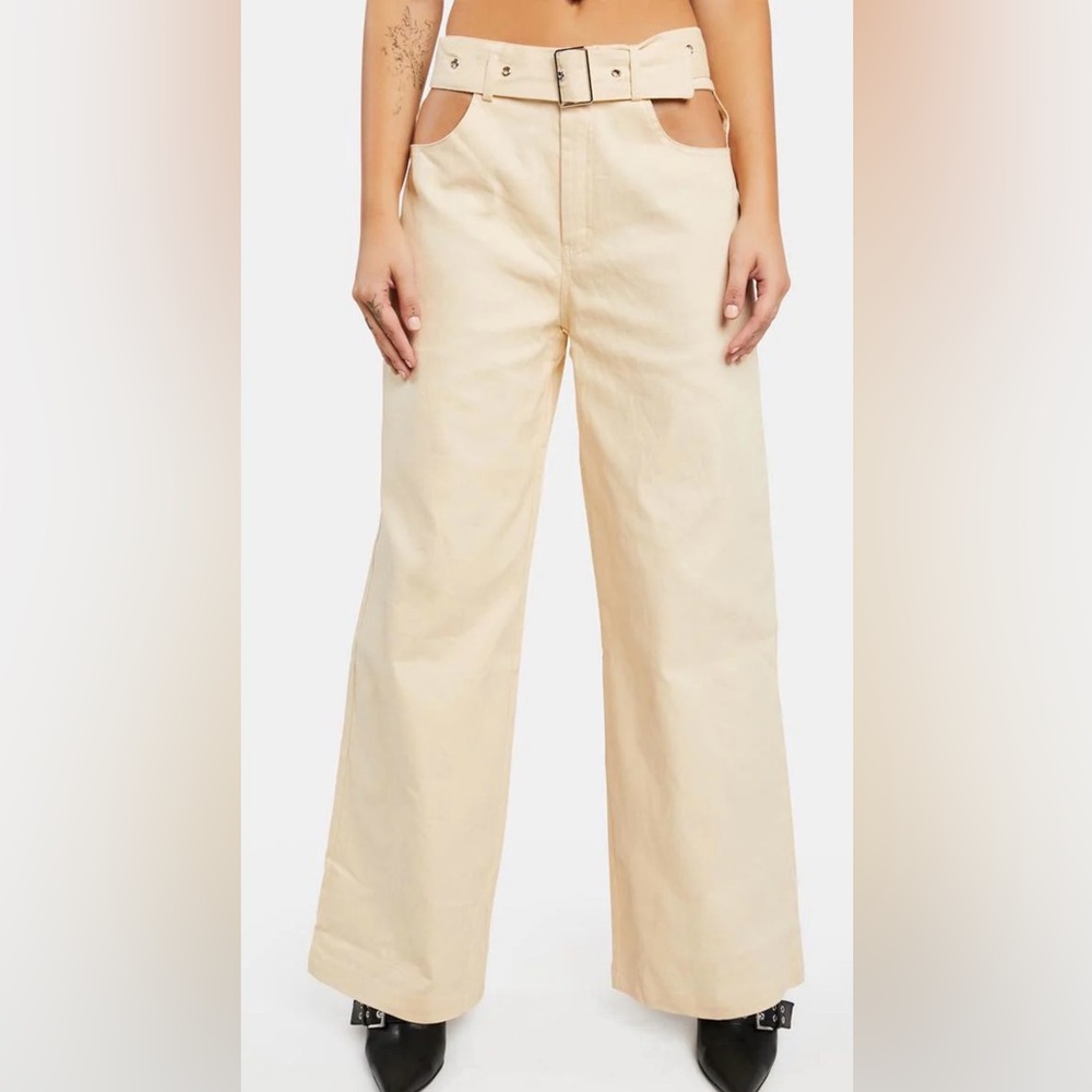 Bailey Rose Cutout Cream Denim Pants Sz M NWOT